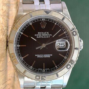 ROLEX DATEJUST BLACK INDEX DIAL 18KW TURN-O-GRAPH STEEL JUBILEE WATCH 36MM 16264